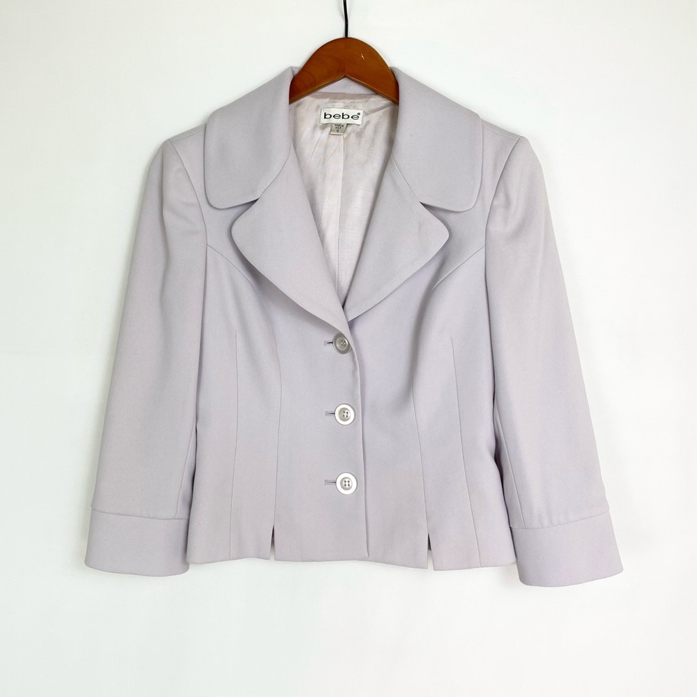 Bebe 90s Vintage Blazer Suit Jacket in Lilac Ice Purple Pleated Size Small